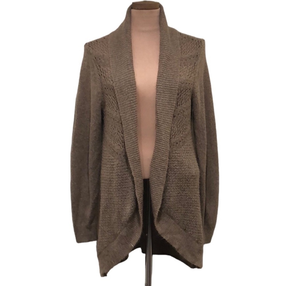 Torrid Tunic Cardigan Sweater Size 1X Light Brown Open Crochet Knit
